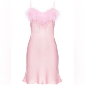 Sleeper Pink Feather-Trimmed Dress